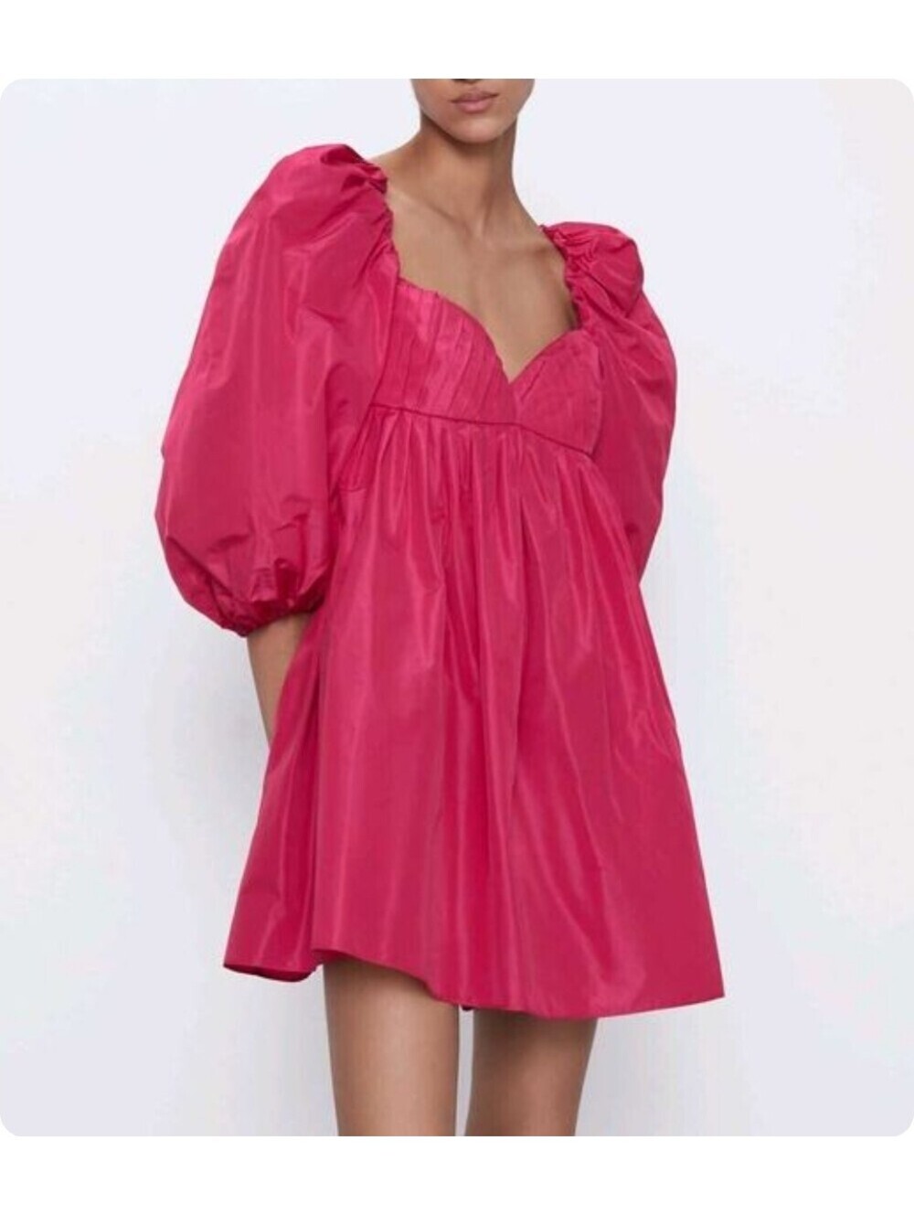 Zara Womens Pink Off-Shoulder Sweetheart Pleated Puff Sleeve Mini Dress sz S